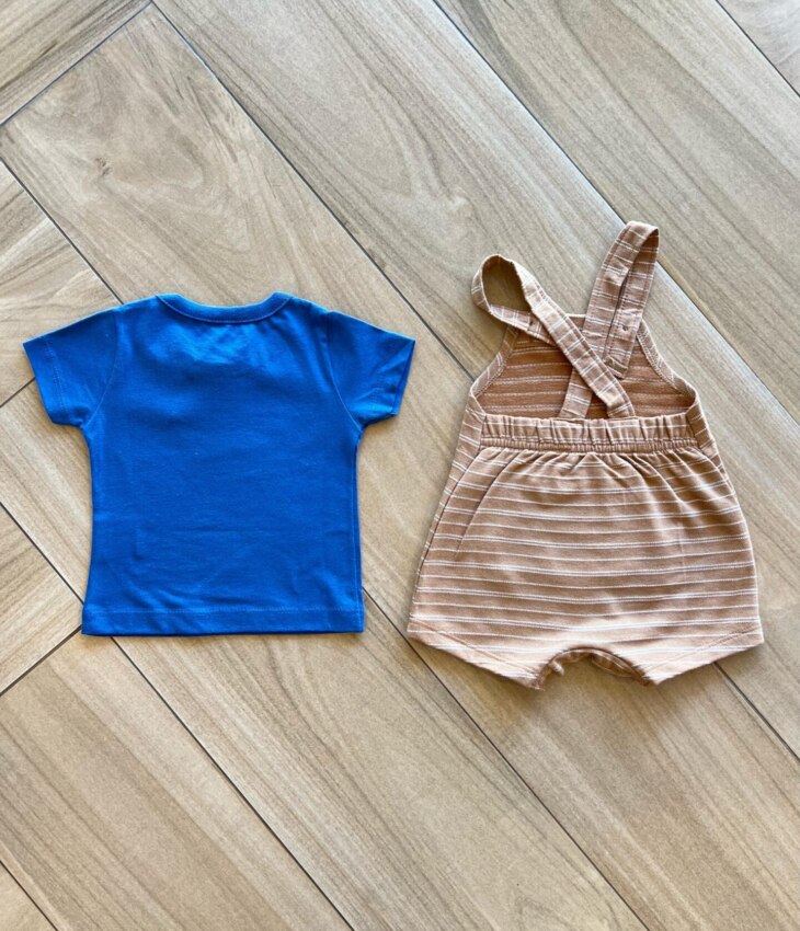 fernandaramoskids com br Conjunto Infantil Masculino Camiseta Azul e Jardineira Listrada3