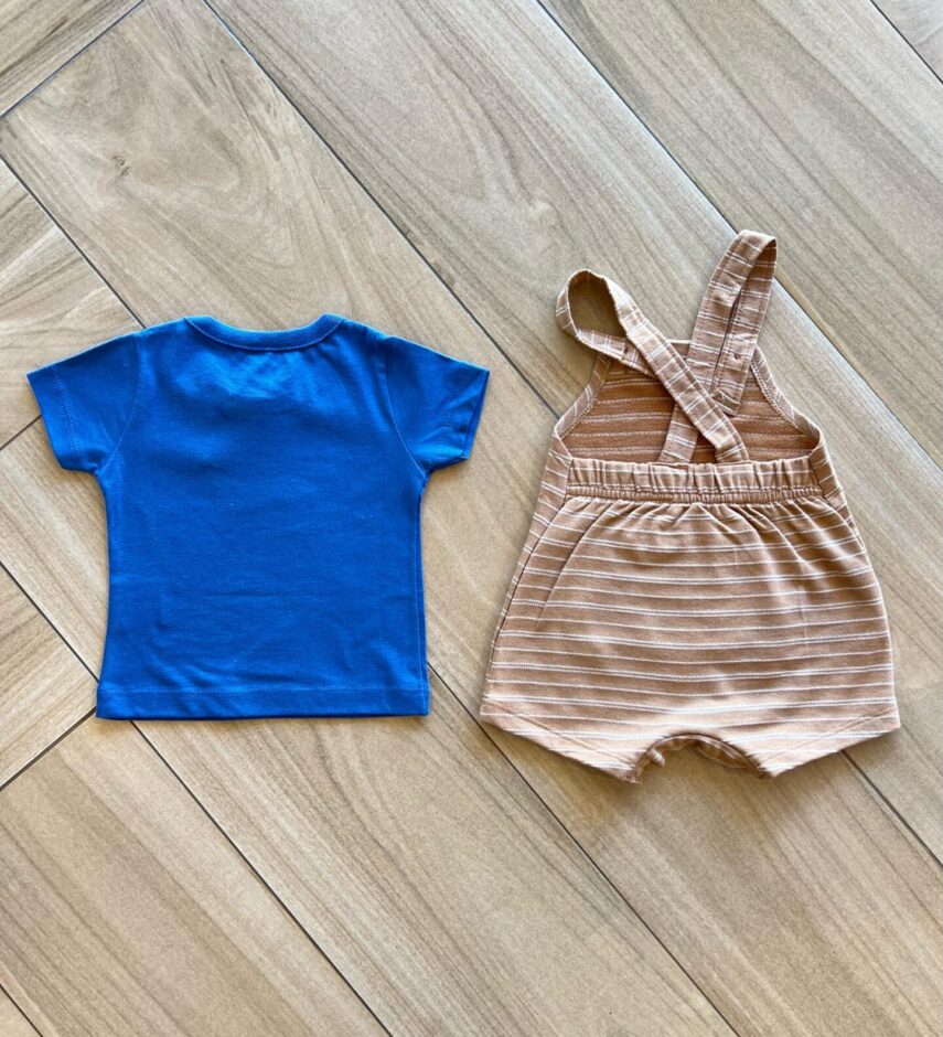 fernandaramoskids com br Conjunto Infantil Masculino Camiseta Azul e Jardineira Listrada3