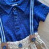fernandaramoskids com br Conjunto Infantil Masculino Camiseta Azul Poá e Jardineira 1