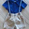 Conjunto Infantil Masculino Camiseta Azul Poá e Jardineira Fernanda ramos kids