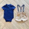 fernandaramoskids com br Conjunto Infantil Masculino Camiseta Azul Poá e Jardineira 2