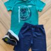 Conjunto Infantil Masculino Camiseta Bola e Bermuda Azul Fernanda Ramos Kids
