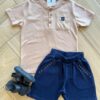 Conjunto Infantil Masculino Camiseta com Bolso e Bermuda Azul Fernanda Ramos Kids