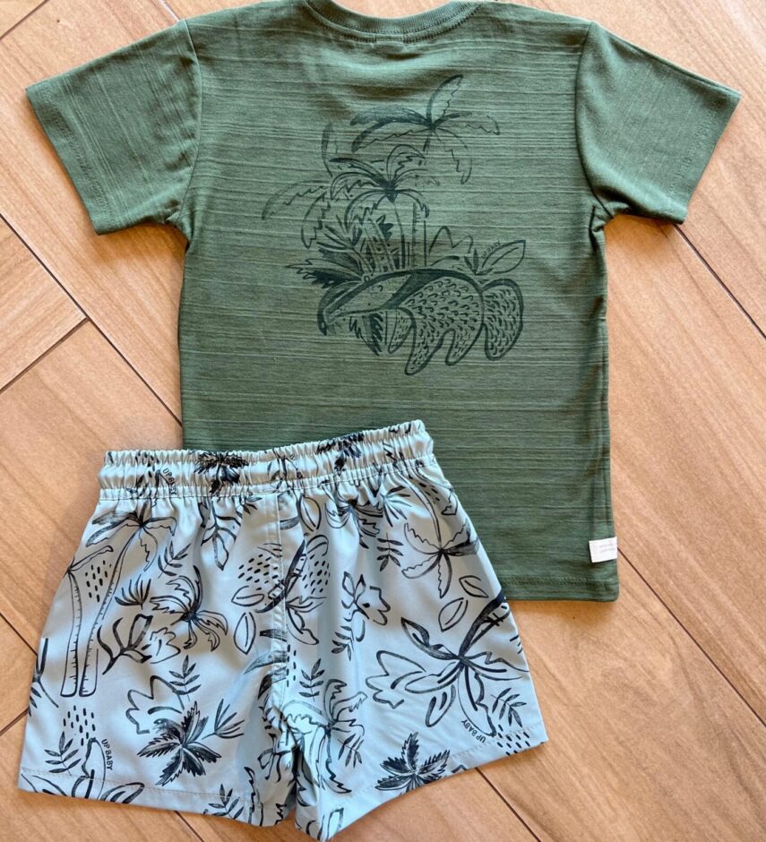 fernandaramoskids com br Conjunto Infantil Masculino Camiseta Coqueiro e Bermuda Verde 2