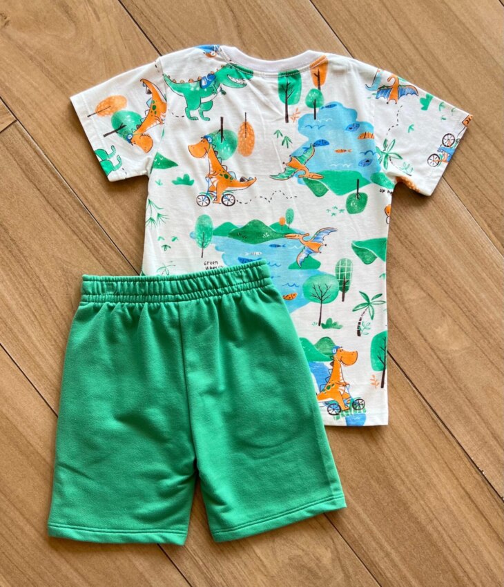 fernandaramoskids com br Conjunto Infantil Masculino Camiseta e Bermuda Mundo Dino 2