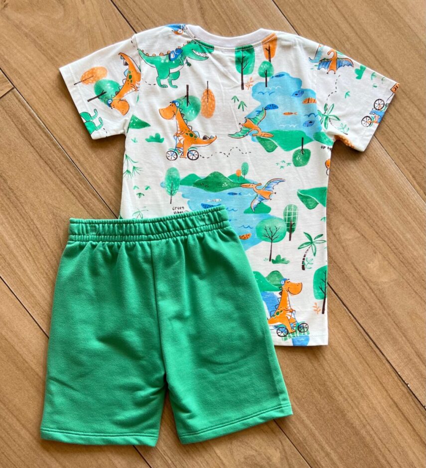 fernandaramoskids com br Conjunto Infantil Masculino Camiseta e Bermuda Mundo Dino 2