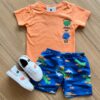 Conjunto Infantil Masculino Camiseta e Bermuda Mundo Dino Azul Fernanda Ramos Kids