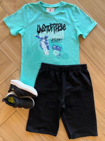 Conjunto Infantil Masculino Camiseta Esqueitista e Bermuda Fernanda Ramos Kids