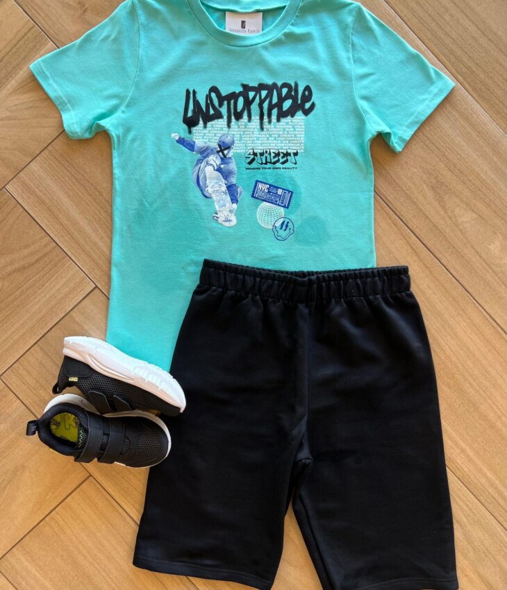Conjunto Infantil Masculino Camiseta Esqueitista e Bermuda Fernanda Ramos Kids