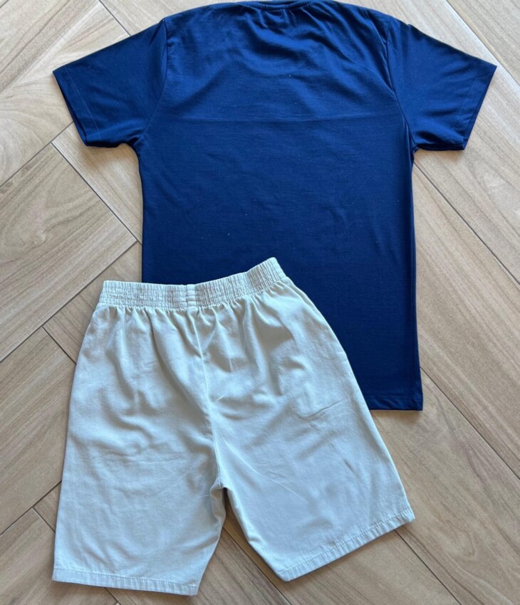 fernandaramoskids com br Conjunto Infantil Masculino Camiseta Just Enjoy e Bermuda Bege2