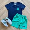 Conjunto Infantil Masculino Camiseta Just Fun e Bermuda Verde Fernanda Ramos Kids