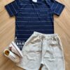 Conjunto Infantil Masculino Camiseta Listrada e Bermuda Bege Fernanda Ramos Kids