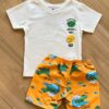 Conjunto Infantil Masculino Camiseta Roarsome e Bermuda Estampada Fernanda Ramos Kids