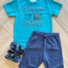 Conjunto Infantil Masculino Camiseta Start of Games e Bermuda Azul Fernanda Ramos Kids