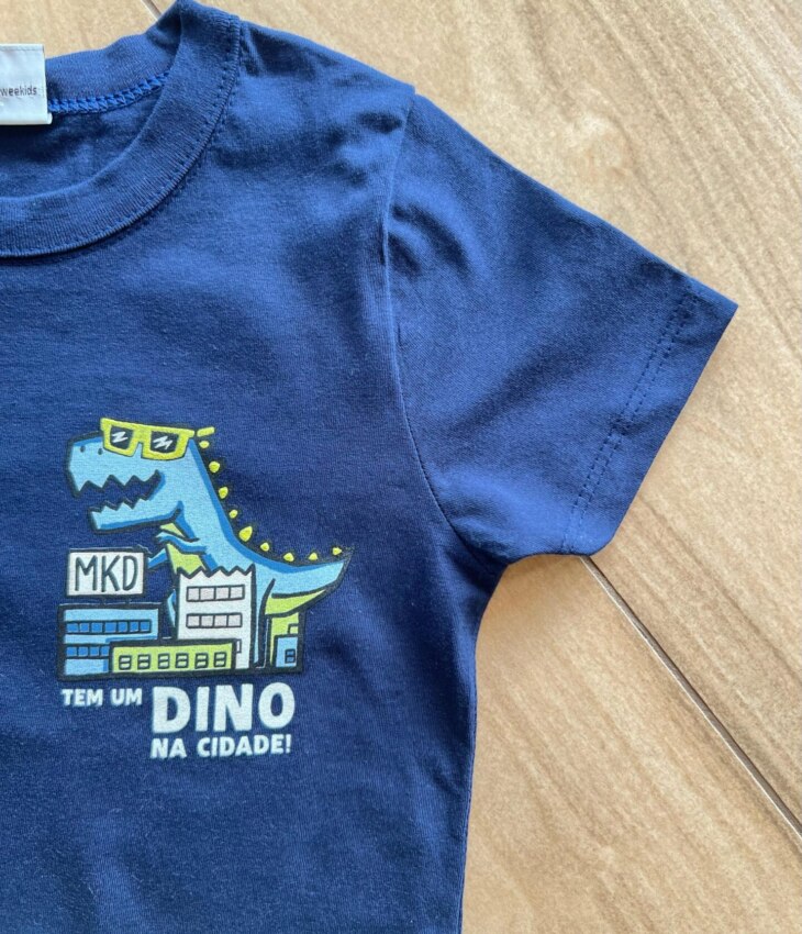 fernandaramoskids com br Conjunto Infantil Masculino Camiseta Tem um Dino na Cidade e Bermuda1