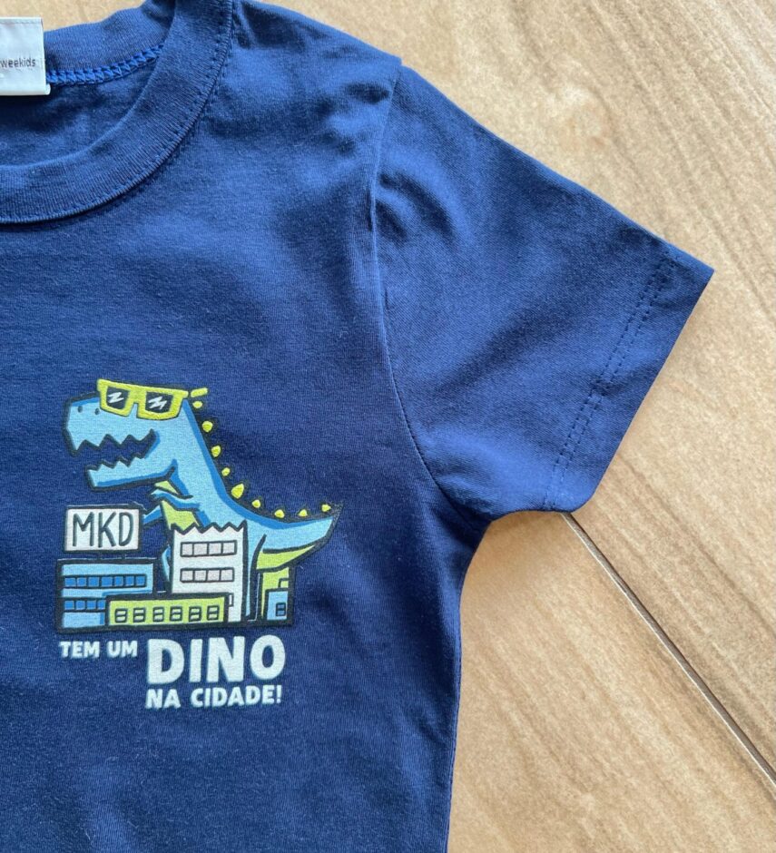 fernandaramoskids com br Conjunto Infantil Masculino Camiseta Tem um Dino na Cidade e Bermuda1