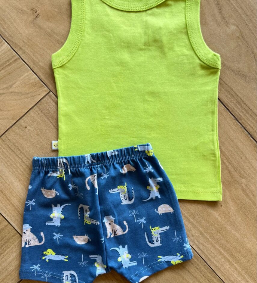 fernandaramoskids com br Conjunto Infantil Masculino Regata Amigos da Piscina e Bermuda Azul3
