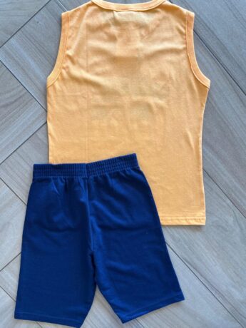 fernandaramoskids com br Conjunto Infantil Masculino Regata e Laranja Bermuda Azul Marinho 1