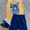 Conjunto Infantil Masculino Regata e Laranja Bermuda Azul Marinho Fernanda Ramos Kids