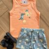 Conjunto Infantil Masculino Regata e Laranja Bermuda Estampada Fernanda Ramos Kids
