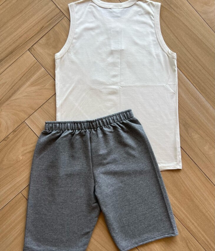fernandaramoskids com br Conjunto Infantil Masculino Regata Enjoy e Bermuda Cinza 1