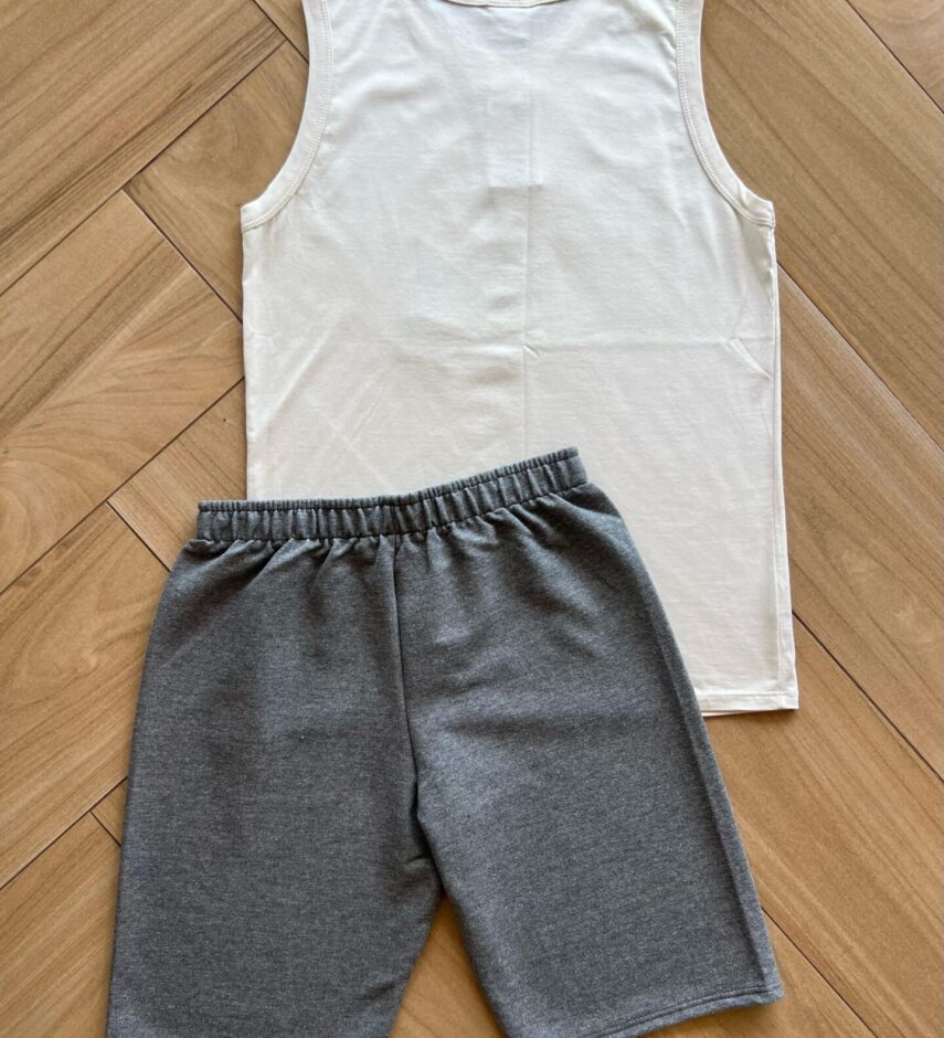 fernandaramoskids com br Conjunto Infantil Masculino Regata Enjoy e Bermuda Cinza 1