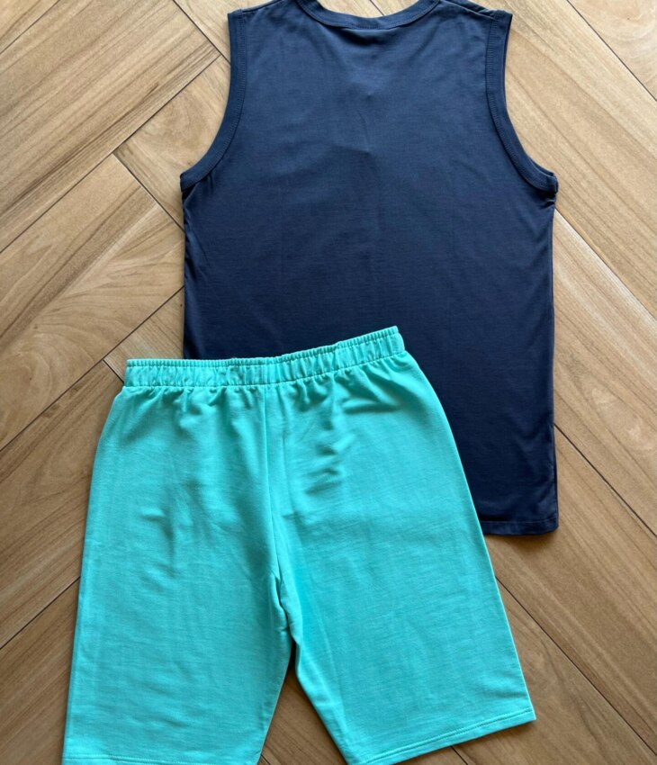 fernandaramoskids com br Conjunto Infantil Masculino Regata Game e Bermuda Azul 1
