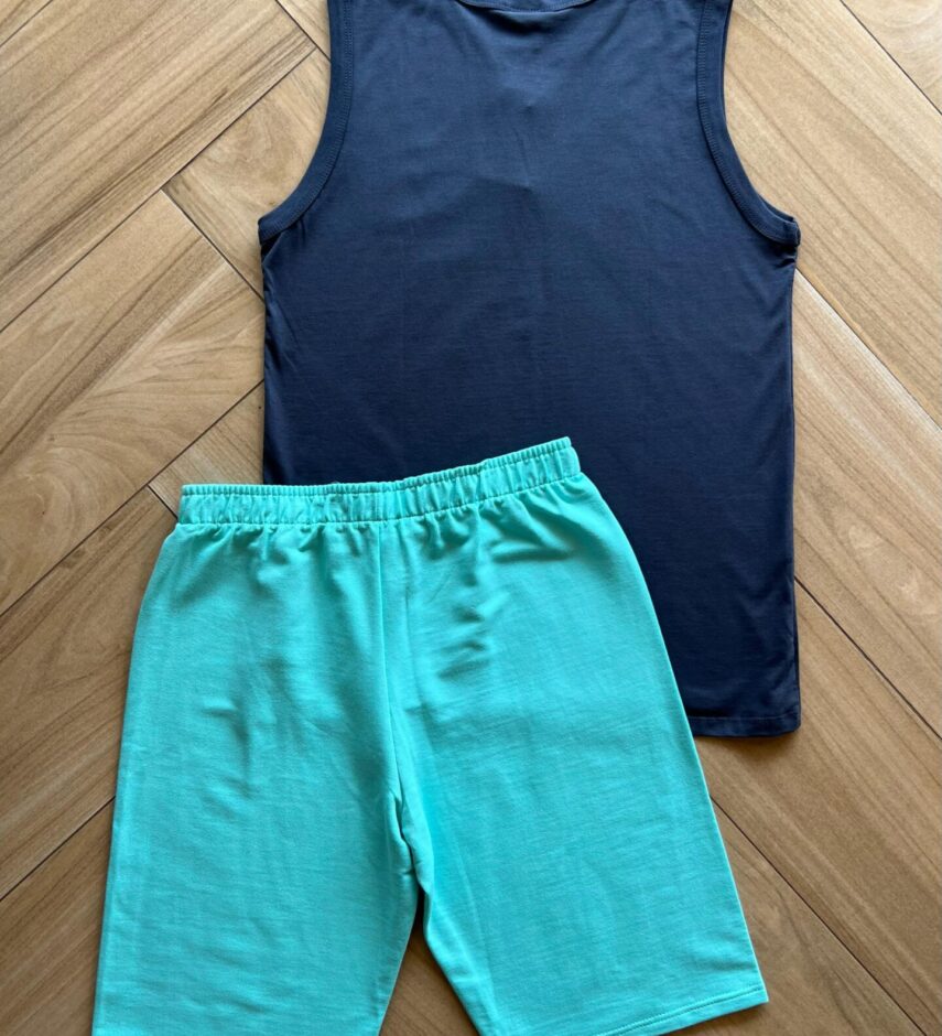 fernandaramoskids com br Conjunto Infantil Masculino Regata Game e Bermuda Azul 1