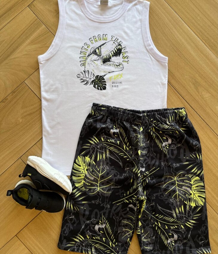 Conjunto Infantil Masculino Regata Giants From The Past e Bermuda Fernanda Ramos Kids