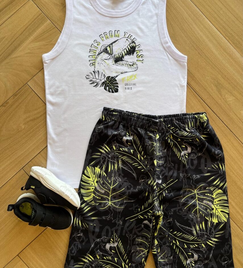 Conjunto Infantil Masculino Regata Giants From The Past e Bermuda Fernanda Ramos Kids