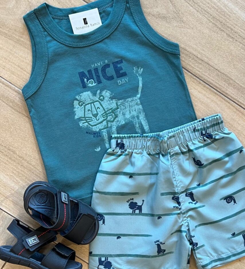 fernandaramoskids com br Conjunto Infantil Masculino Regata Have Nice e Bermuda Verde1