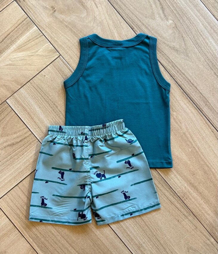 fernandaramoskids com br Conjunto Infantil Masculino Regata Have Nice e Bermuda Verde2