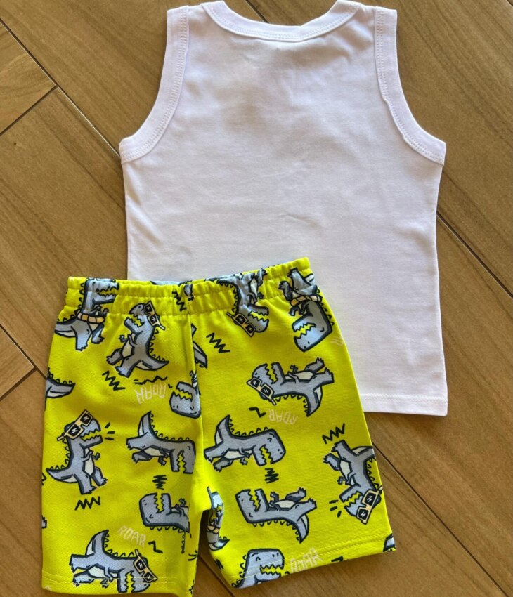 fernandaramoskids com br Conjunto Infantil Masculino Regata T Rex Dino e Bermuda Estampada3