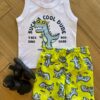 Conjunto Infantil Masculino Regata T Rex Dino e Bermuda Estampada Fernanda Ramos Kids