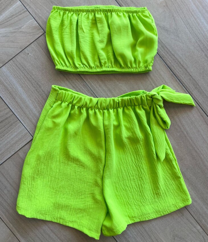 fernandaramoskids com br Conjunto Juvenil Feminino Kimono Top e Short Saia Verde Lima2