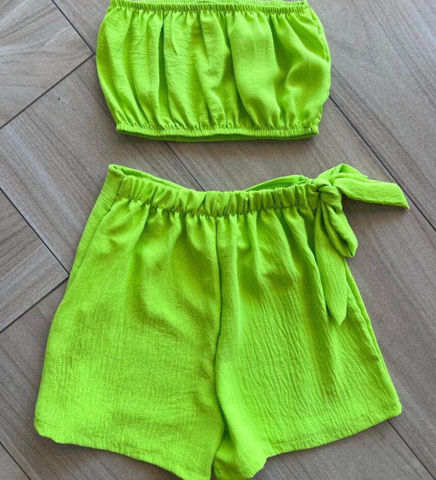 fernandaramoskids com br Conjunto Juvenil Feminino Kimono Top e Short Saia Verde Lima2
