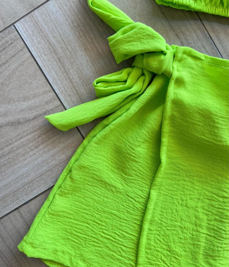 fernandaramoskids com br Conjunto Juvenil Feminino Kimono Top e Short Saia Verde Lima1
