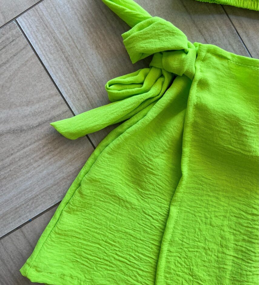 fernandaramoskids com br Conjunto Juvenil Feminino Kimono Top e Short Saia Verde Lima1