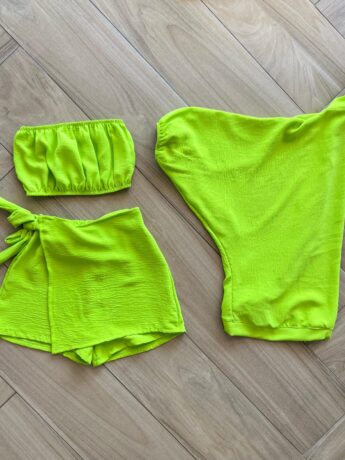 Conjunto Juvenil Feminino Kimono Top e Short Saia Verde Lima Fernanda Ramos Kids