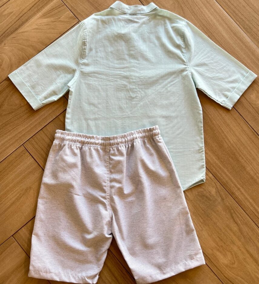 fernandaramoskids com br Conjunto Masculino Camisa Verde Claro e Bermuda 2