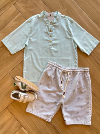 Conjunto Masculino Camisa Verde Claro e Bermuda Fernanda ramos kids