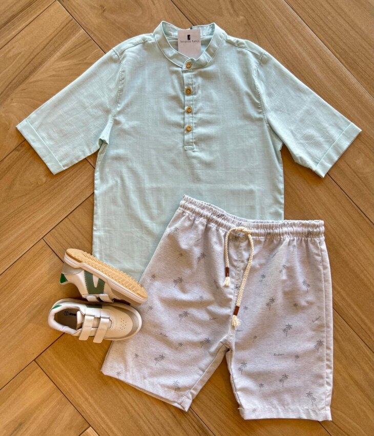 Conjunto Masculino Camisa Verde Claro e Bermuda Fernanda ramos kids