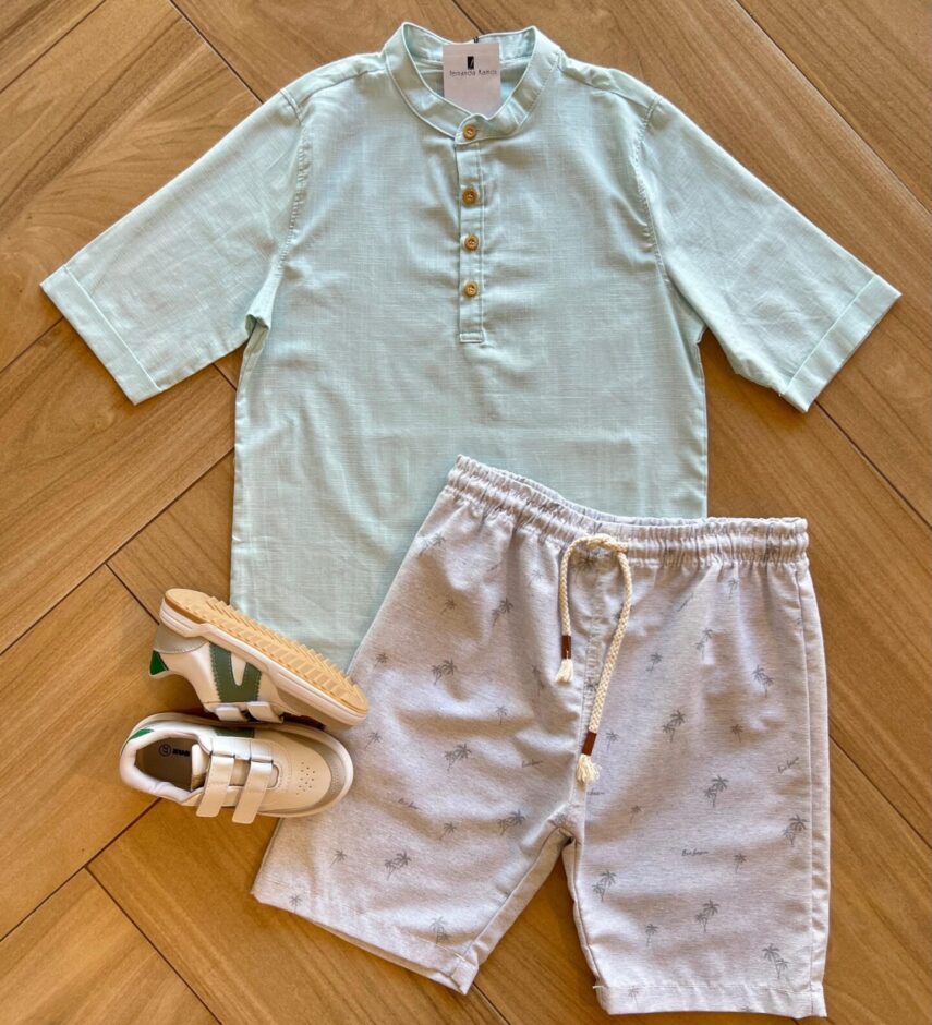 Conjunto Masculino Camisa Verde Claro e Bermuda Fernanda ramos kids