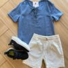 Conjunto Masculino Camiseta Azul e Bermuda com Botão Fake Fernanda Ramos Kids