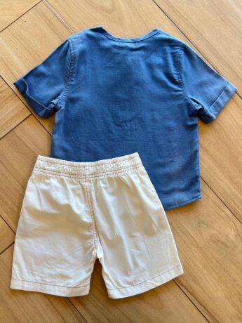 fernandaramoskids com br Conjunto Masculino Camiseta Azul e Bermuda com Botão Fake 1