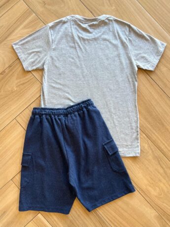fernandaramoskids com br Conjunto Masculino Camiseta Cinza e Bermuda Azul 1