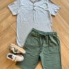 Conjunto Masculino Camiseta com Botões e Bermuda Verde Fernanda Ramos Kids
