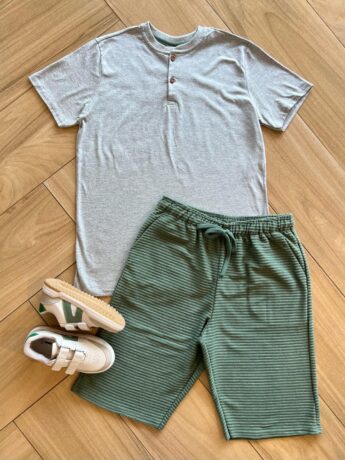 Conjunto Masculino Camiseta com Botões e Bermuda Verde Fernanda Ramos Kids