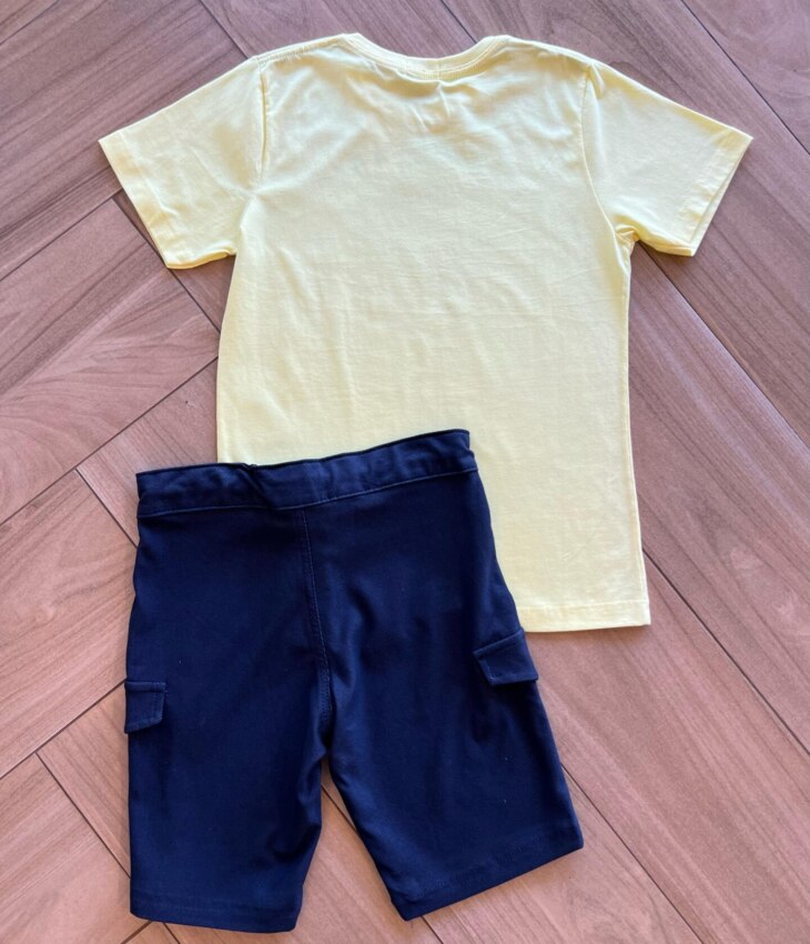 fernandaramoskids com br Conjunto Masculino Camiseta Do Not Stop e Bermuda Azul2