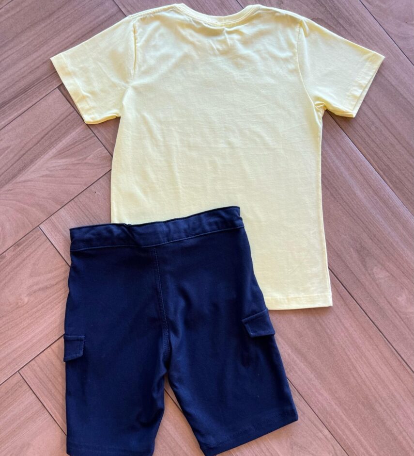 fernandaramoskids com br Conjunto Masculino Camiseta Do Not Stop e Bermuda Azul2